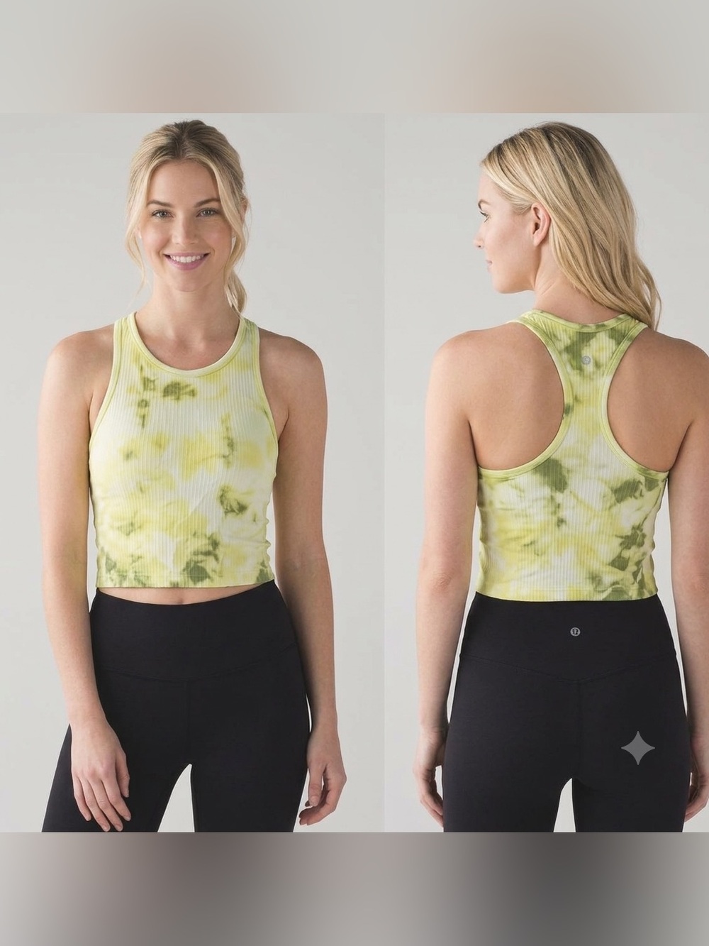 Lululemon Ebb to Street Cropped Racerback Tank Top Marble Dye Wasabi Yellow